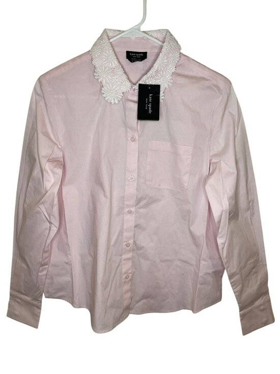 kate spade Tops - Kate Spade Pink Lemon XS  Shirt Embroidered Floral Collar Sz XS $248 DEFECT